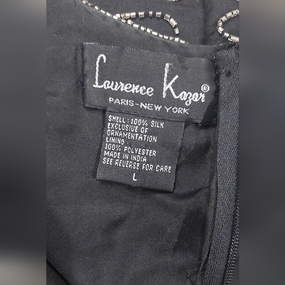 Vintage Laurence Kazar Black Sequin Silk Beaded Blouse Women's Sz L Evening Top - Picture 10 of 12